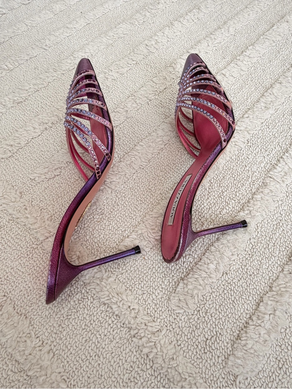 Aquazzura Pink/Purple Ombre Crystal-Strap Pointed Mule Heels / size 39.5 - Picture 4 of 7